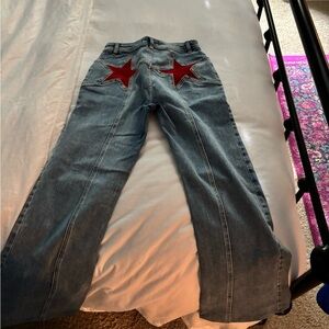 Blue Jeans with Red Star Patches
